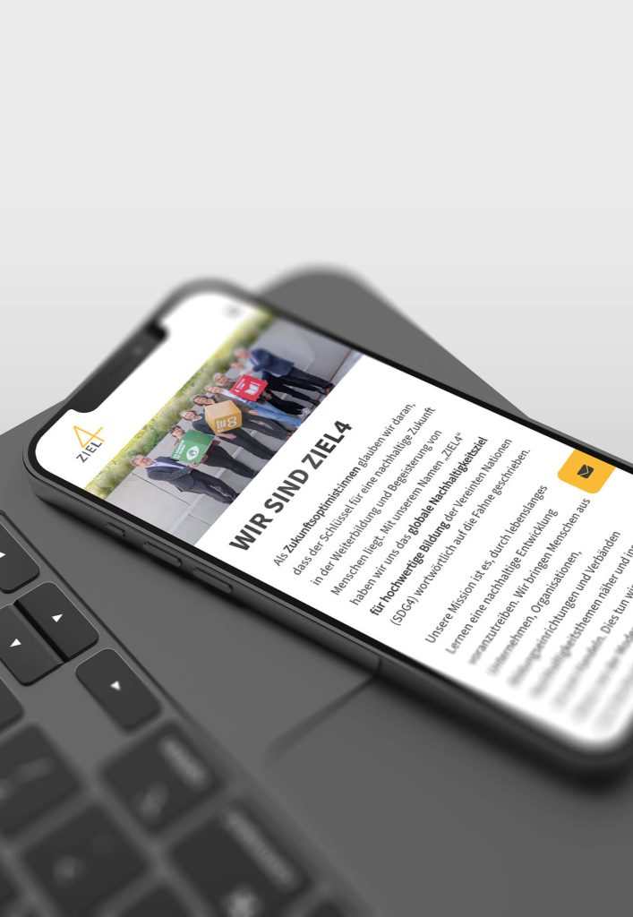 Ansicht der Ziel4 Website auf einem Smartphone. Gezeigt wird der Bereich "Wir sind Ziel4"